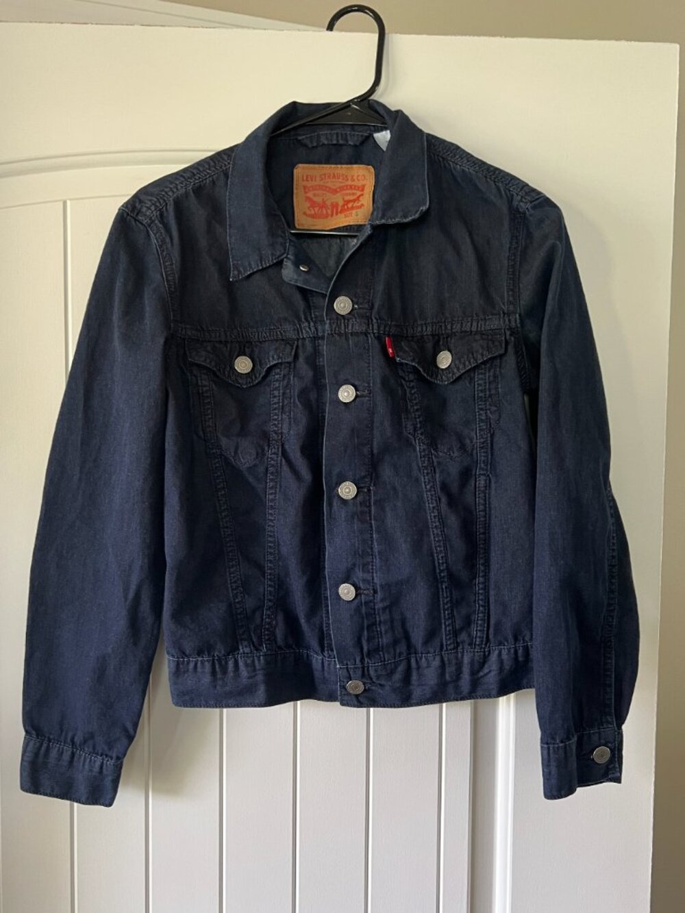 Levi’s Premium Denim Trucker Jacket Women’s Small Dark Wash 100% Cotton